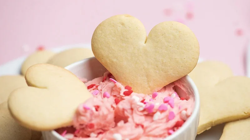Valentine's Day Cookie Ideas Baked With Love 24 Heart Valentine Cookies and Cream Cheese Sprinkle Dip