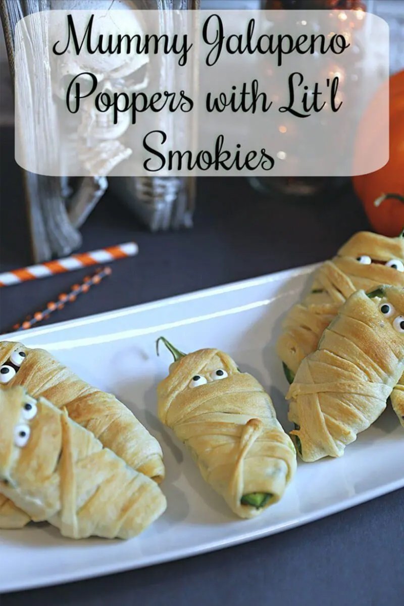 Super Duper Halloween Mummy Jalapeno Poppers with Lit'l Smokies 10 Halloween Mummy Jalapeno Poppers
