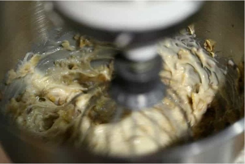 mixing cake batter in stand mixer