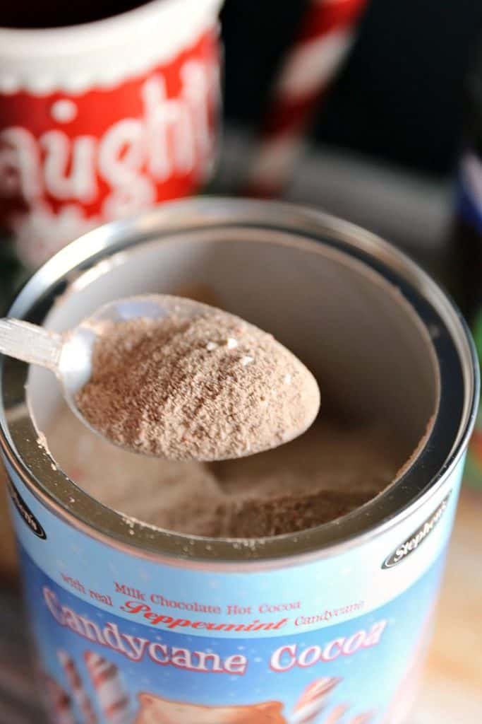 Candy Cane Hot Chocolate 11 scoop of hot chocolate on a spoon