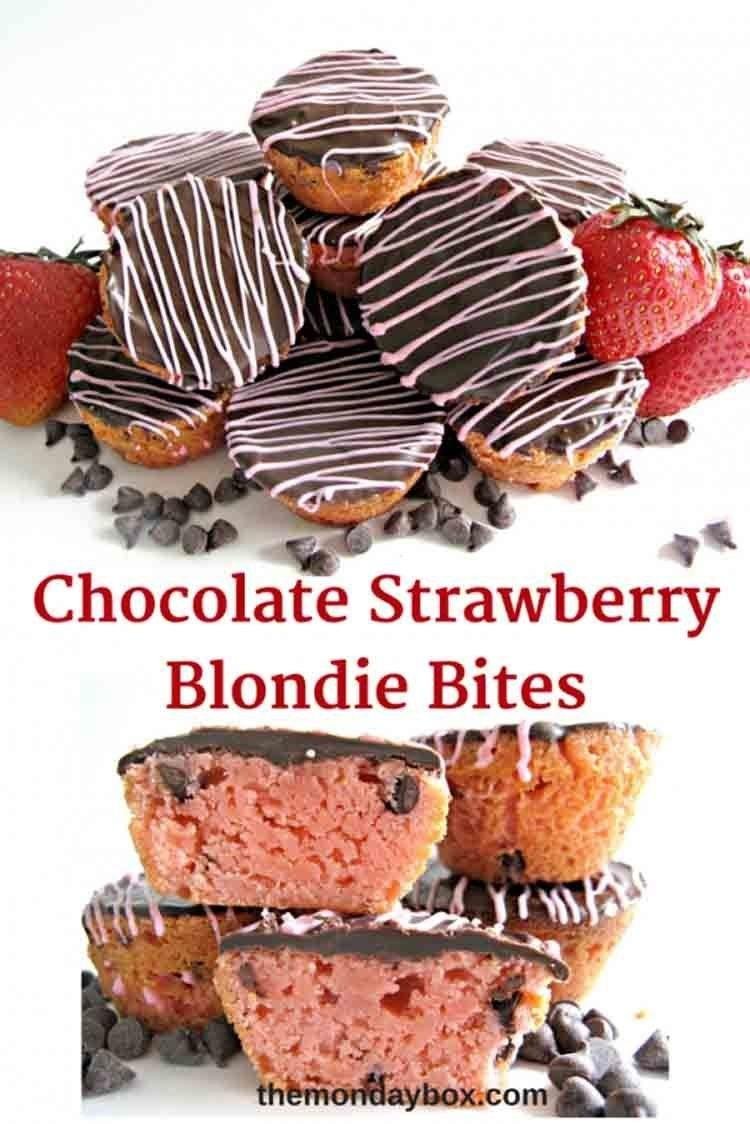 15 Delicious Desserts Round Up 24 Chocolate Strawberry Blondie Bites