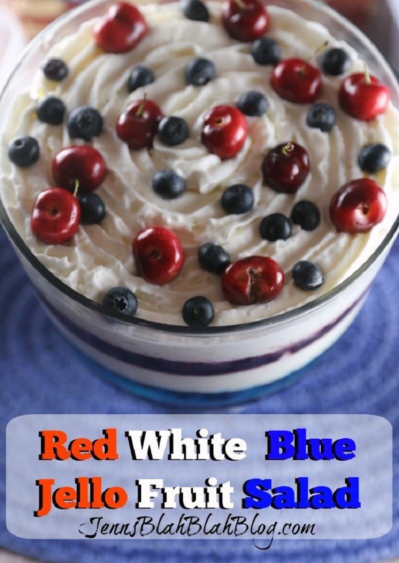 Red White & Blue Jello Fruit Salad 12 top view of red white and blue fruit salad