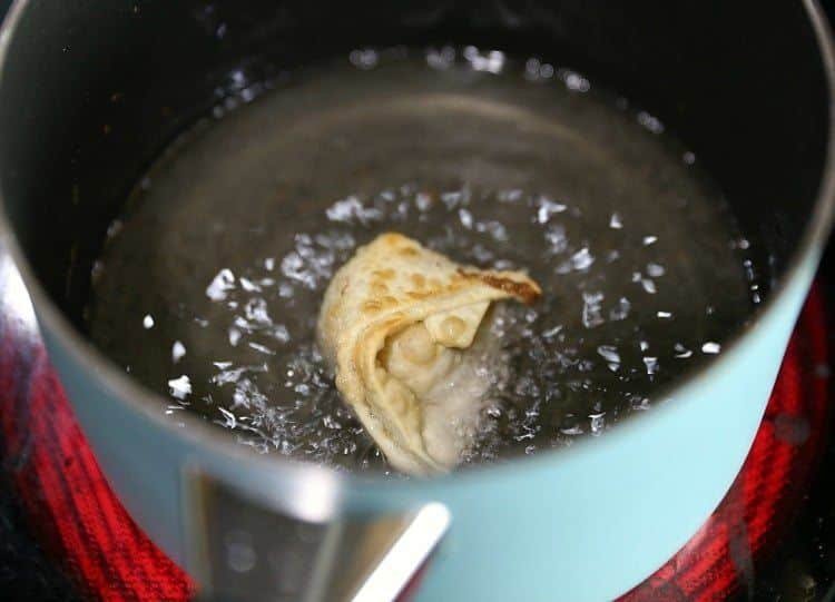 Strawberry Jalapeño Cream Cheese Wontons 17 frying wonton in grease