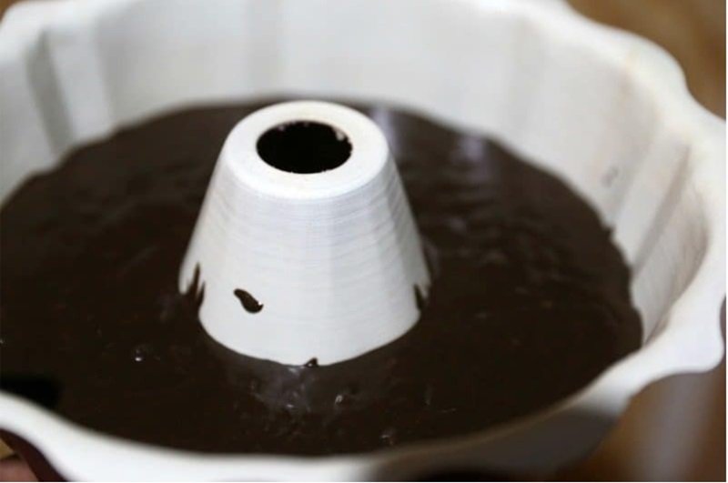 Mexican Hot Chocolate Breakfast Pancake Bake 13 cake batter in a round pan