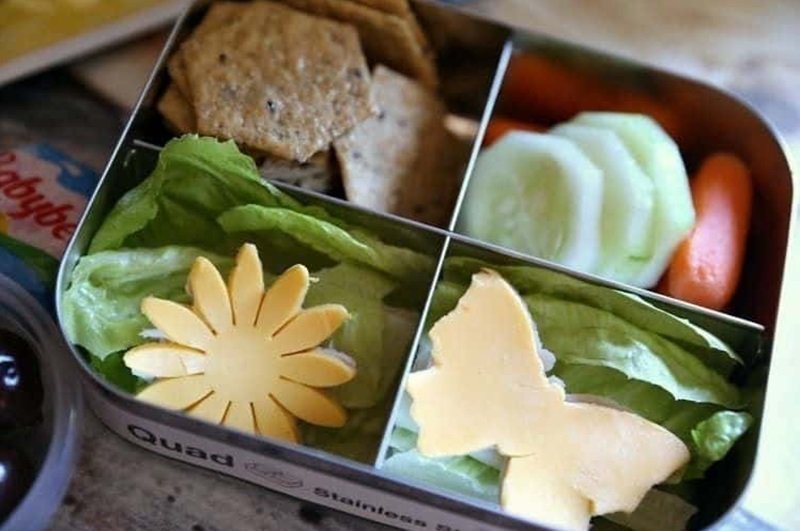 Lunch Box Ideas: Flowers & Butterfly Lunch Box 11 Flowers & Butterfly shaped cheese, cucumbers, baby bell cheese lunchbox