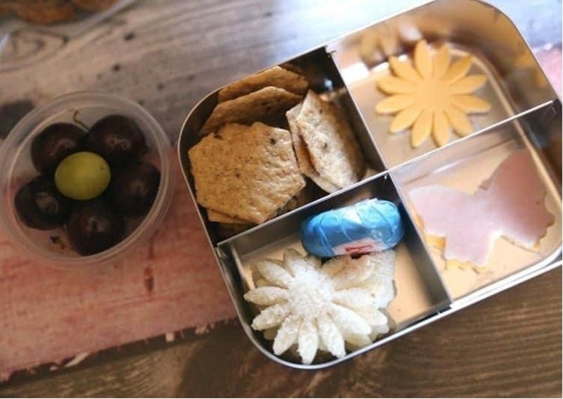 Lunch Box Ideas: Flowers & Butterfly Lunch Box 13 flower and butterfly shaped sandwich in lunchbox with baby bell cheese