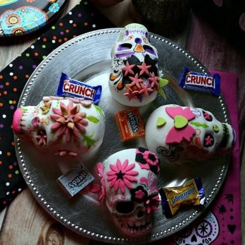 DIY Day of the Dead Candy Stuffed Sugar Skull Cakes