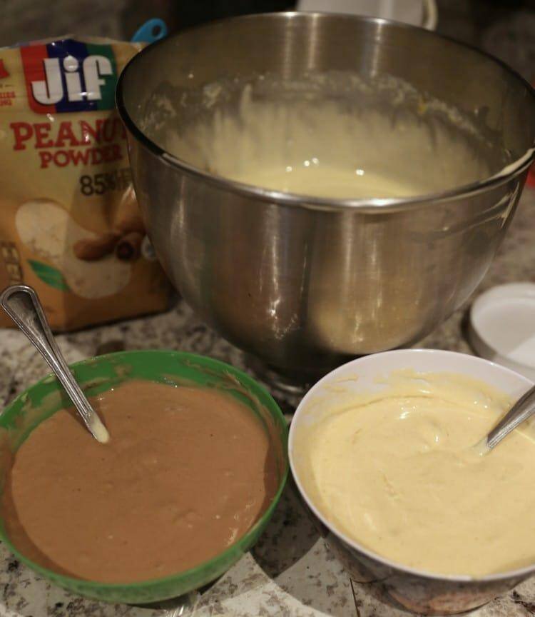 chocolate and honey cake batter in bowl