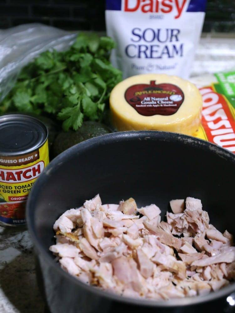 shredded chicken in a pot