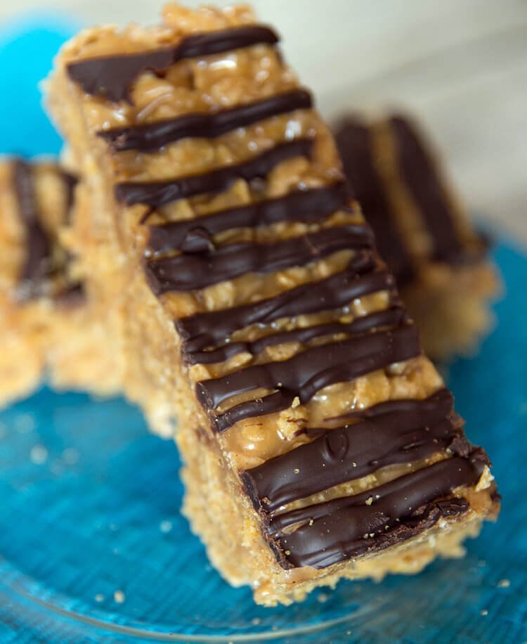 No Bake Peanut Butter Cereal Bars 13 No Bake Peanut Butter Cereal Bars on plate