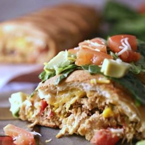 Easy Green Chili Chicken Taco Braid 21 green chili chicken taco bread loaded with veggies on top