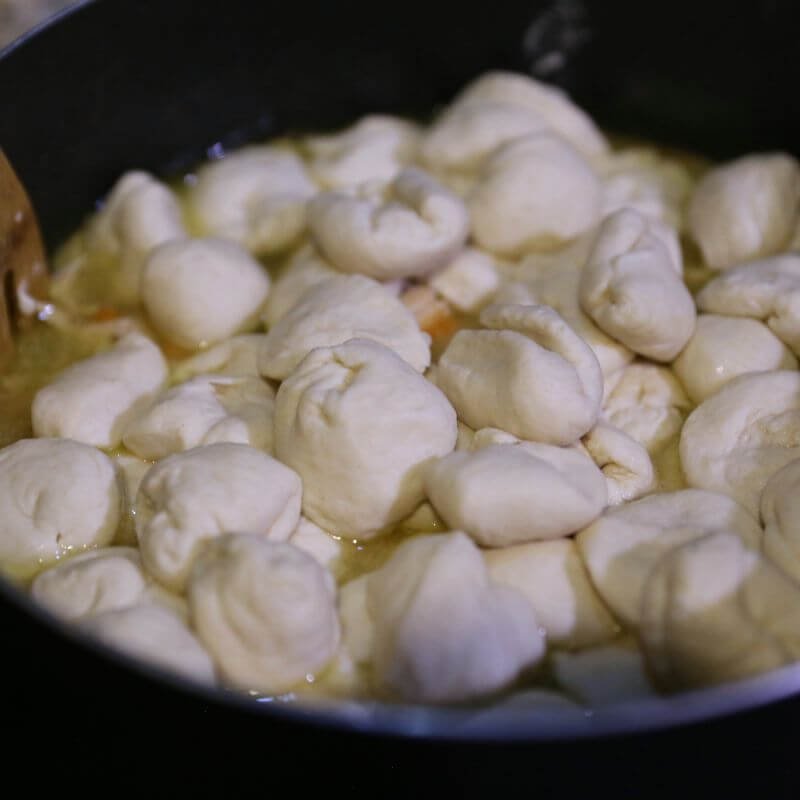 Delish Chicken and Dumplings Recipe 18 raw biscuits (dumplings)