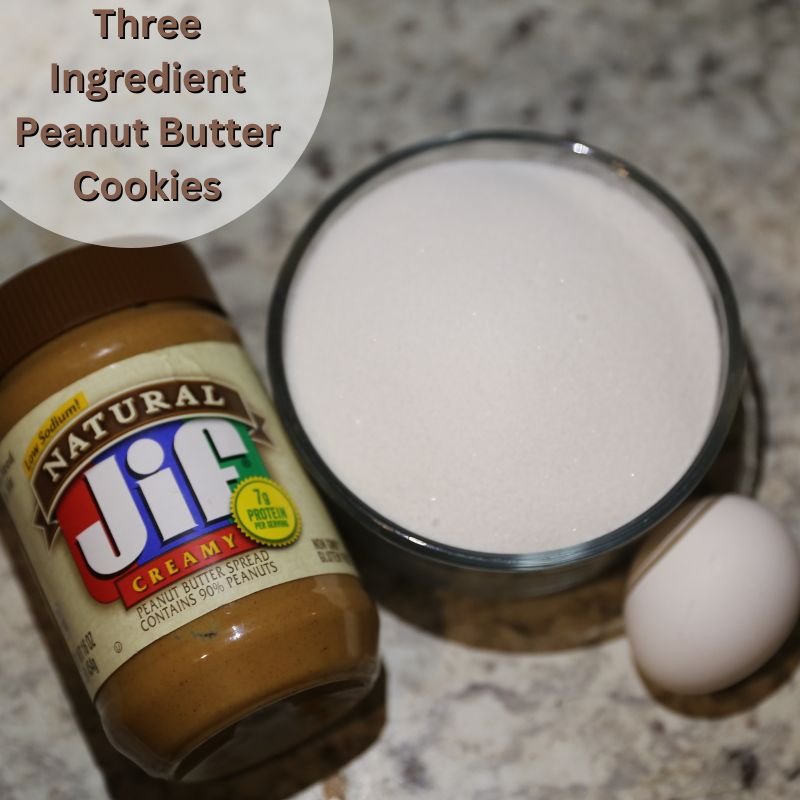 Three Ingredient Peanut Butter Cookies 11 peanut butter sugar and egg on the counter