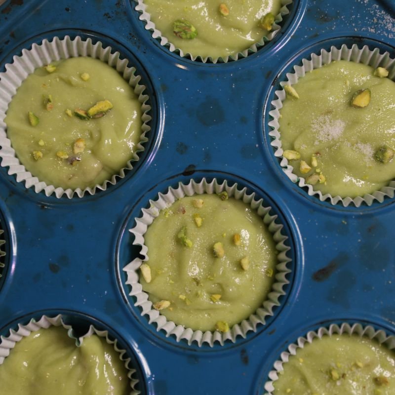 Pistachio Muffins Recipe 13 pistachio muffin batter in cupcake pan