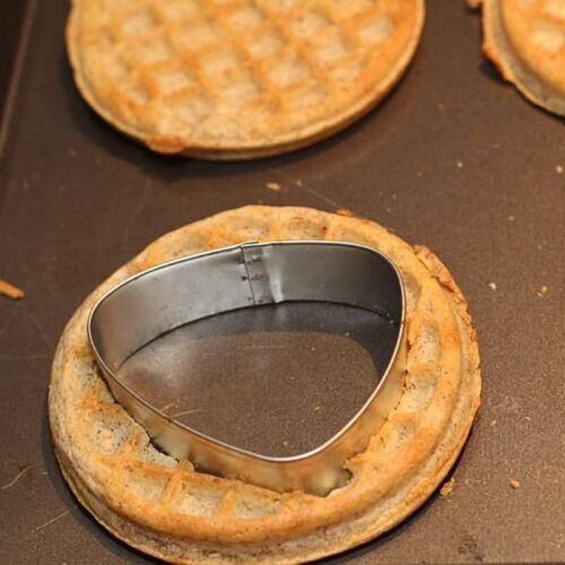 Bunny Booty Waffles 11 using cookie cutter to cut waffles
