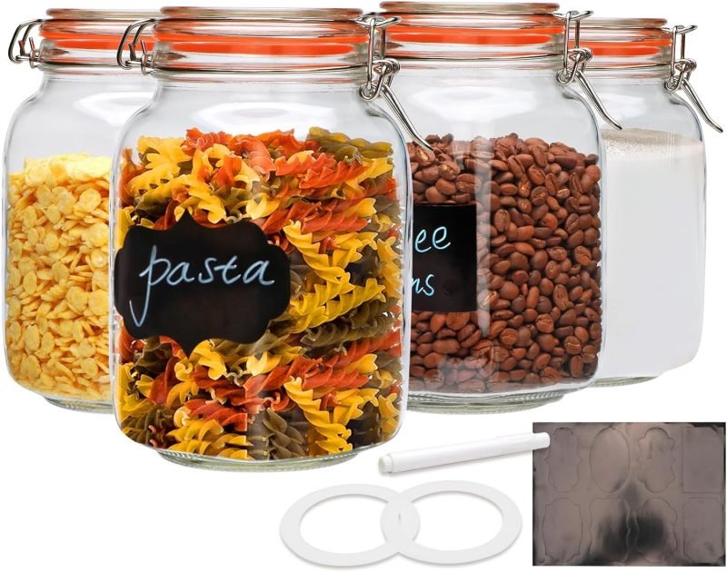 Kitchen Organization and Storage Products 12 Encheng 50 Ounce Glass Jars with Clamp Lids