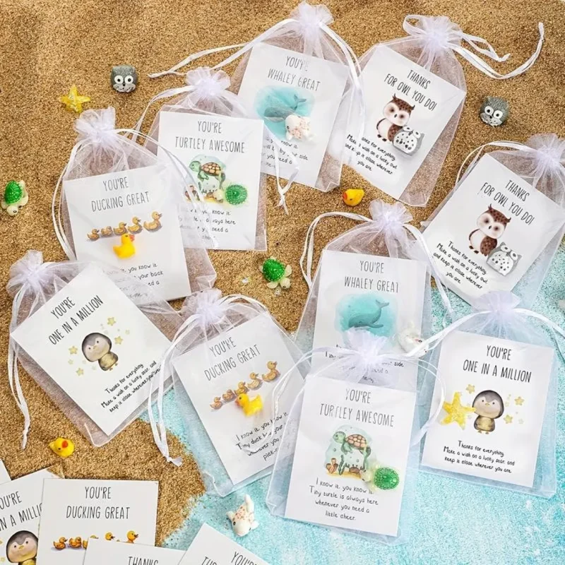 How to Show Office Appreciation on a Budget: A Simple Guide for Big Groups 13 Inspirational Pocket Favors with Animal Pun Cards and Organza Gift Bags