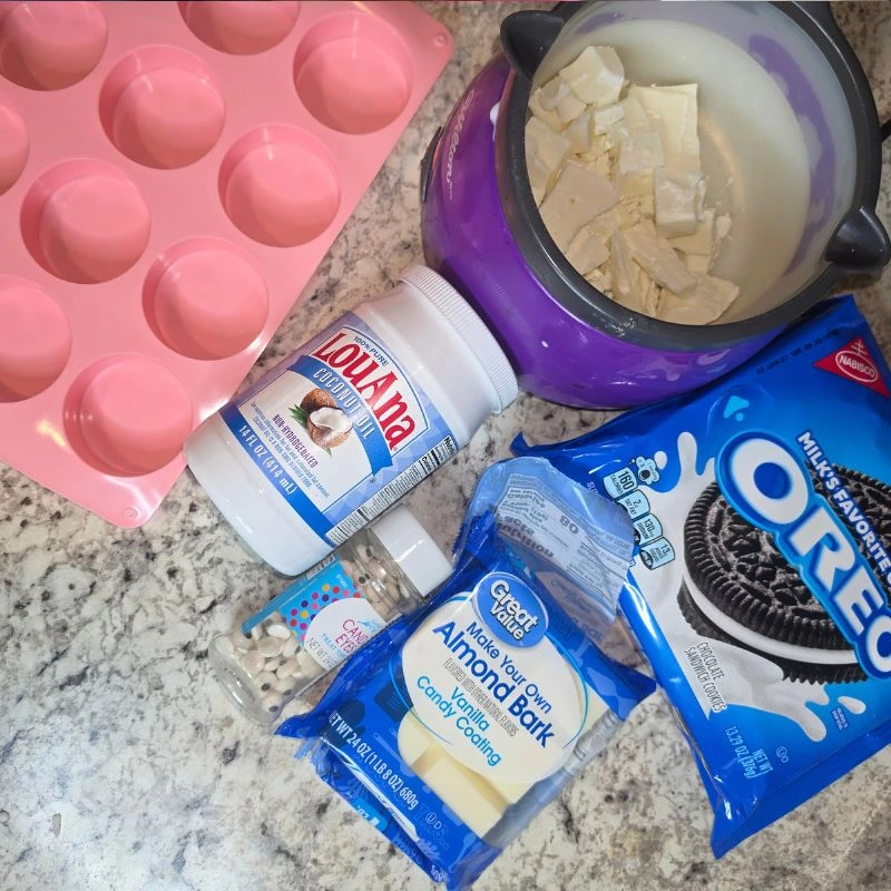 ingredients to make mummy cookies oreos coconut oil almond mark mold candy eyes